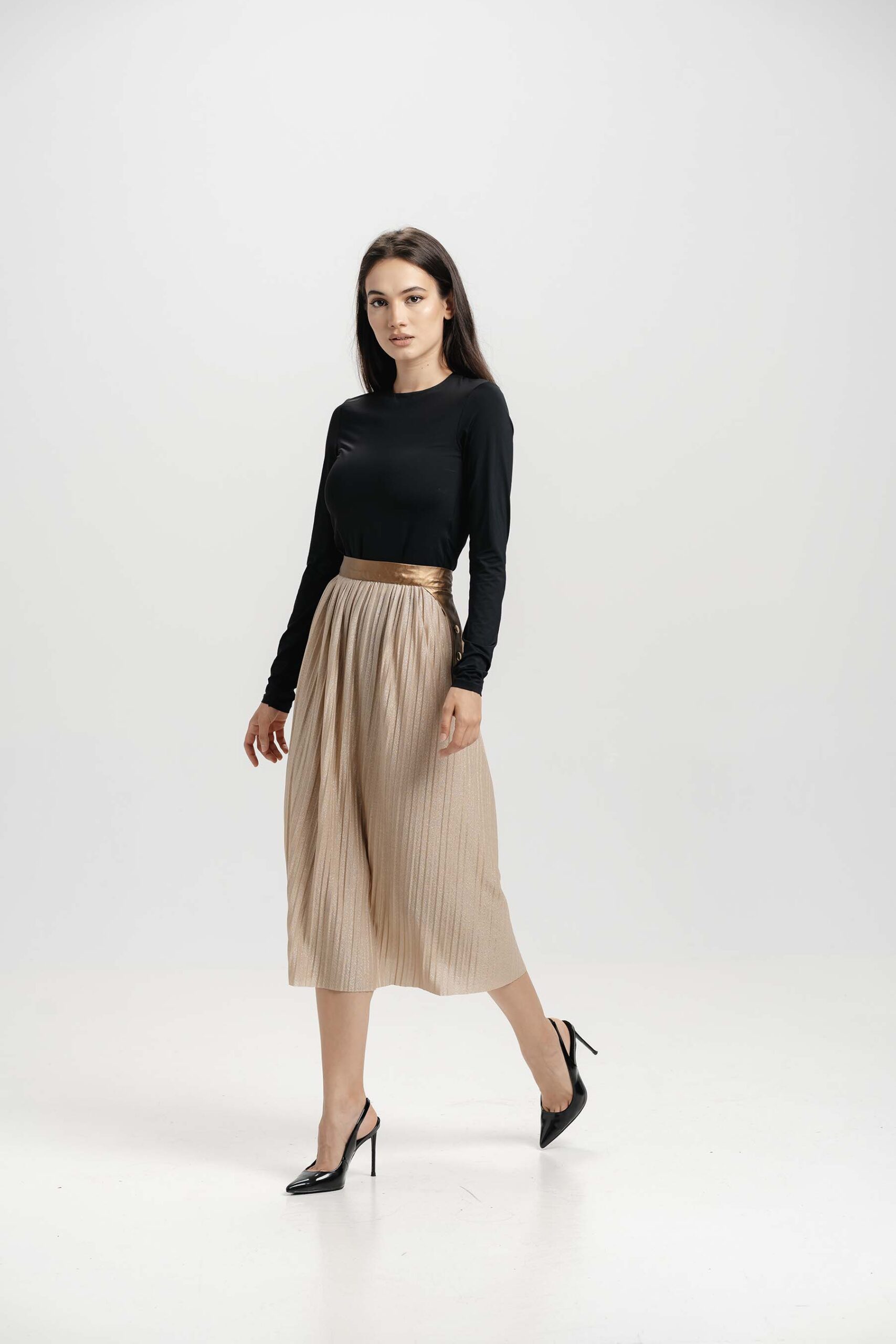 Fusta lurex plisata cu accesoriu curea din piele eco